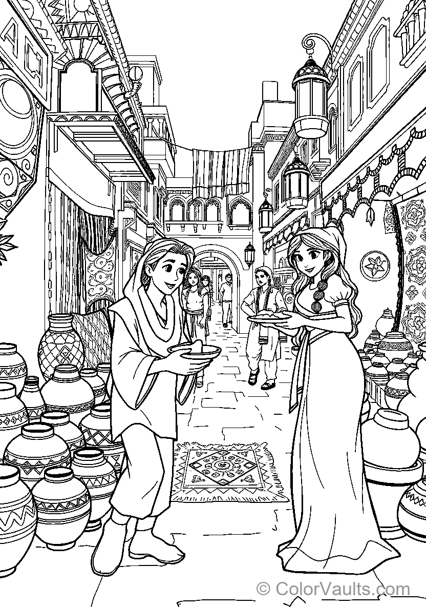 Belle Interacts With A Merchant In An Alley