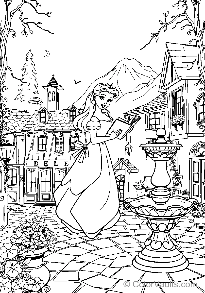Belle Reading By The Fountain