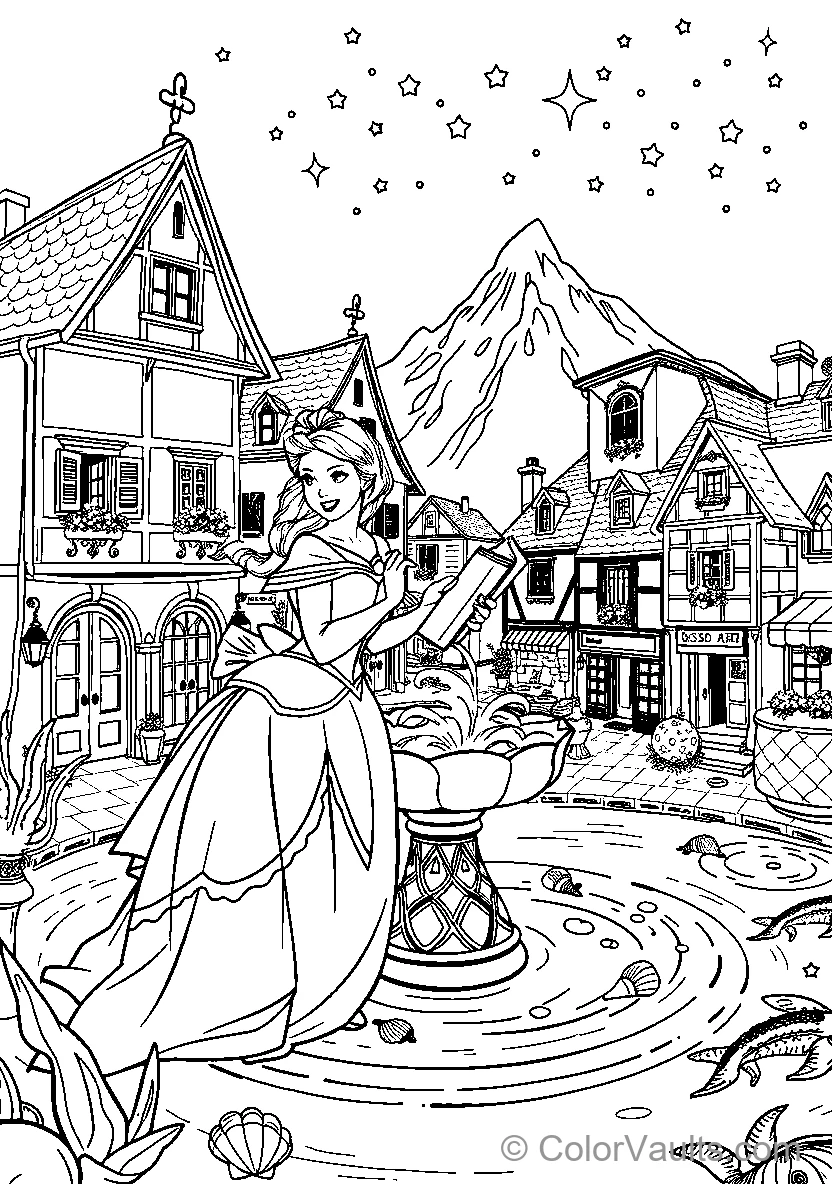 Belle Reads At The Fountain (Scene 3)