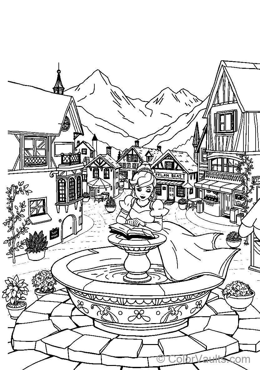 Belle Reads At The Village Fountain