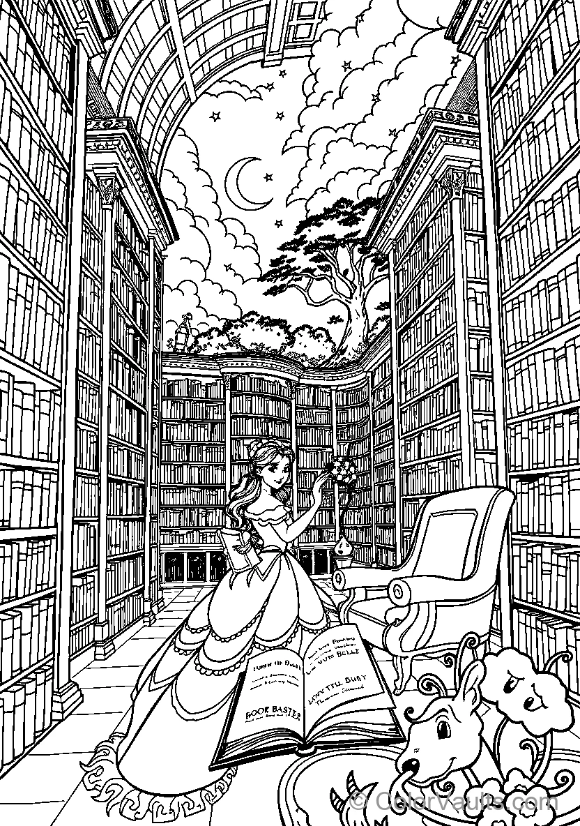 Belle Reads In An Enchanted Library