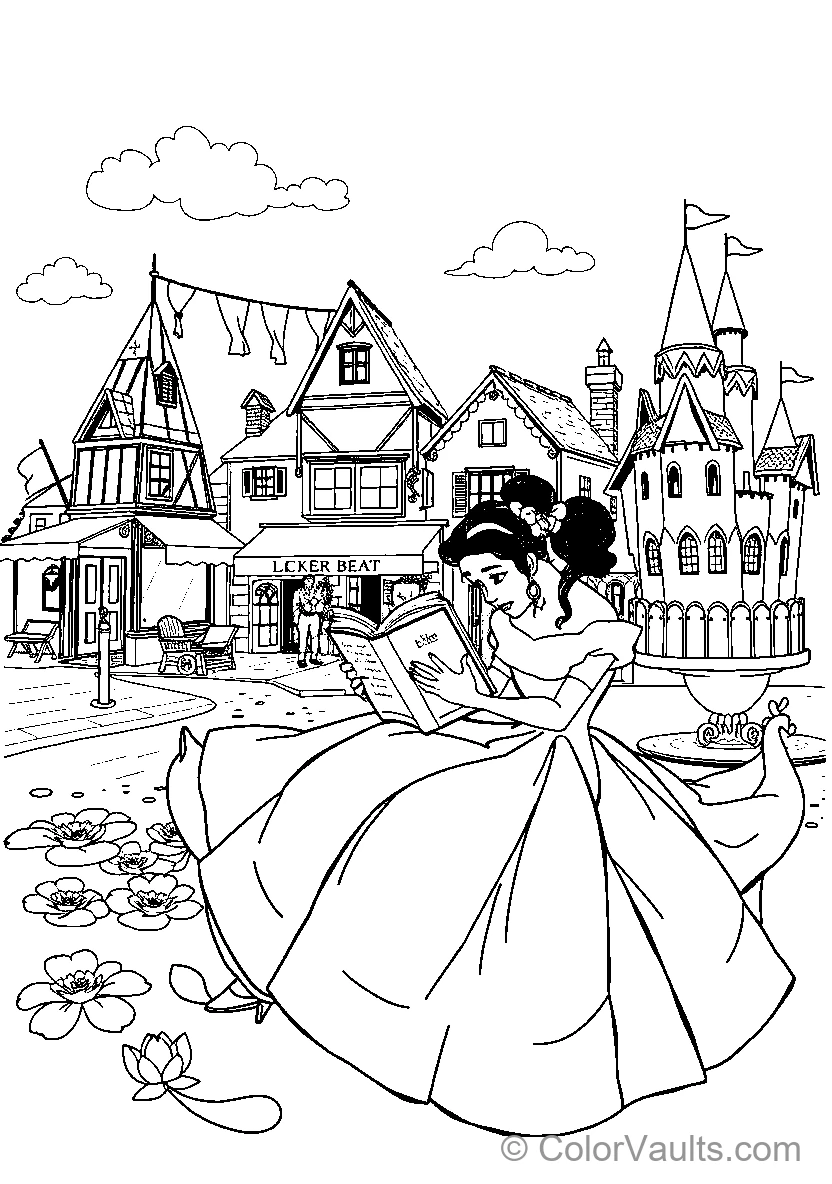 Belle Reads In Front Of Her Castle