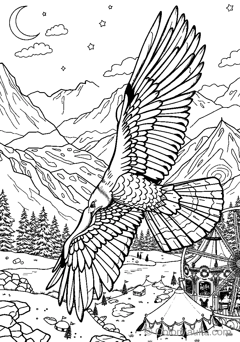 Eagle In Flight Over A Campsite