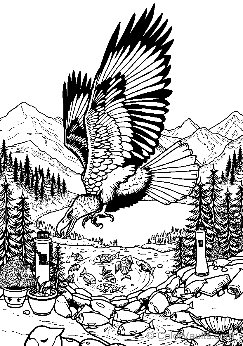 Eagle In Flight Over A River