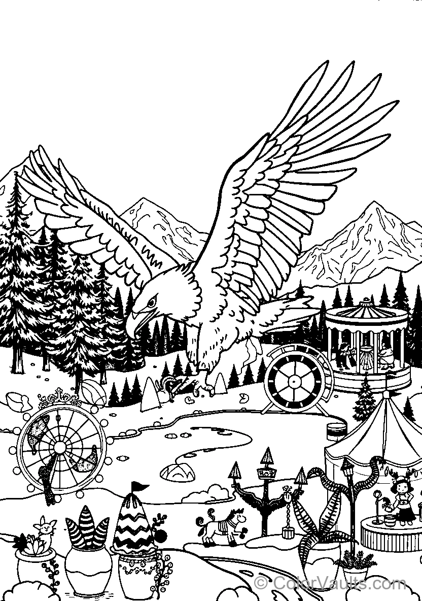 Eagle Soaring Above A Carnival