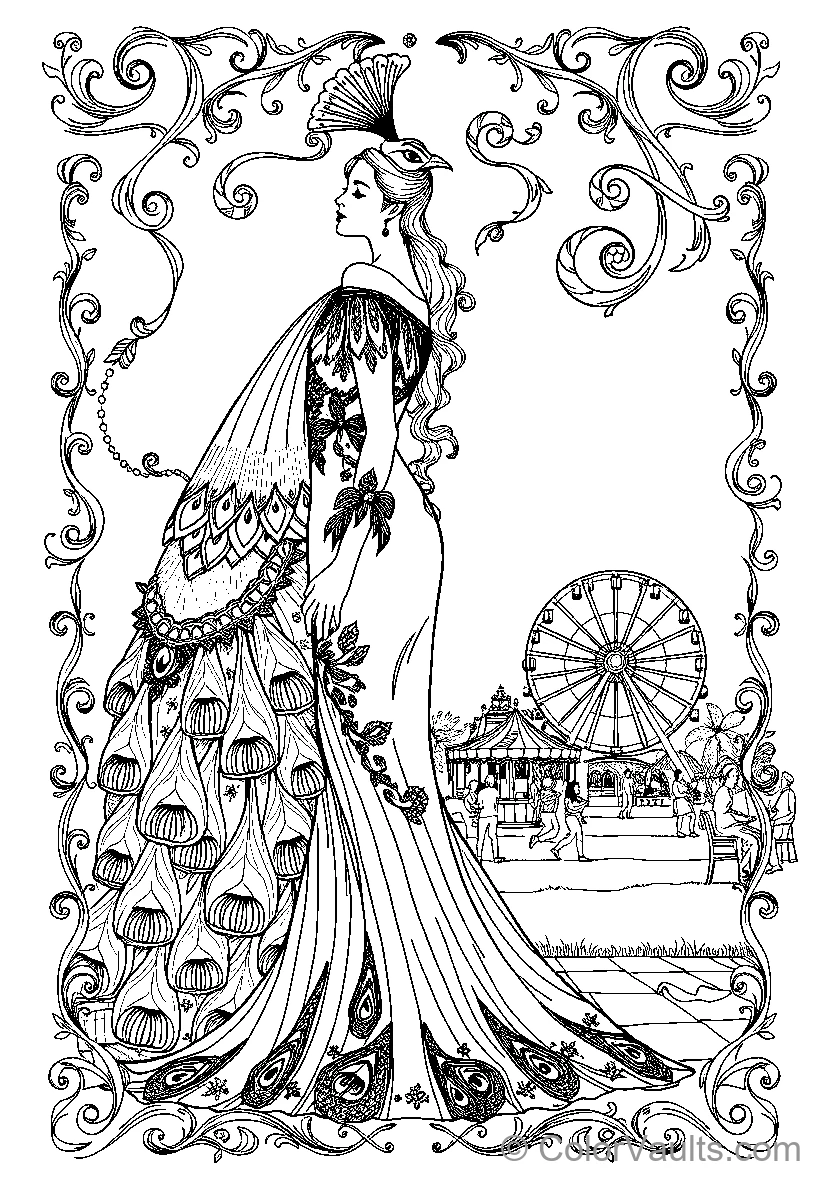 Elegant Woman In Peacock Feather Dress