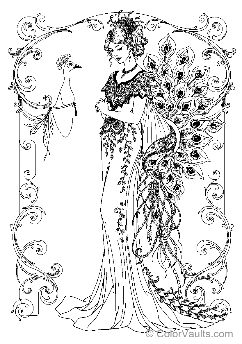 Elegant Woman With Peacock
