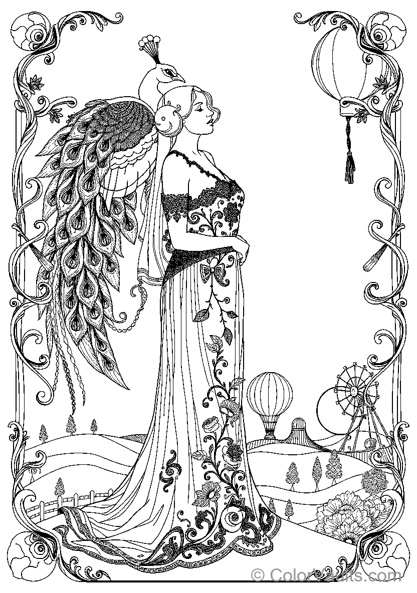 Elegant Woman With Peacock Feather Headdress