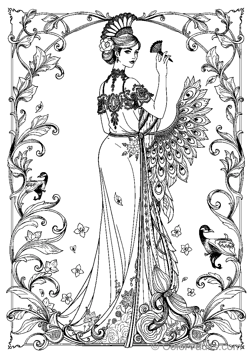 Elegant Woman With Peacock Feathers
