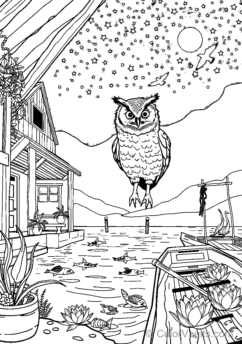 Floating Owl Over Serene Lakeside