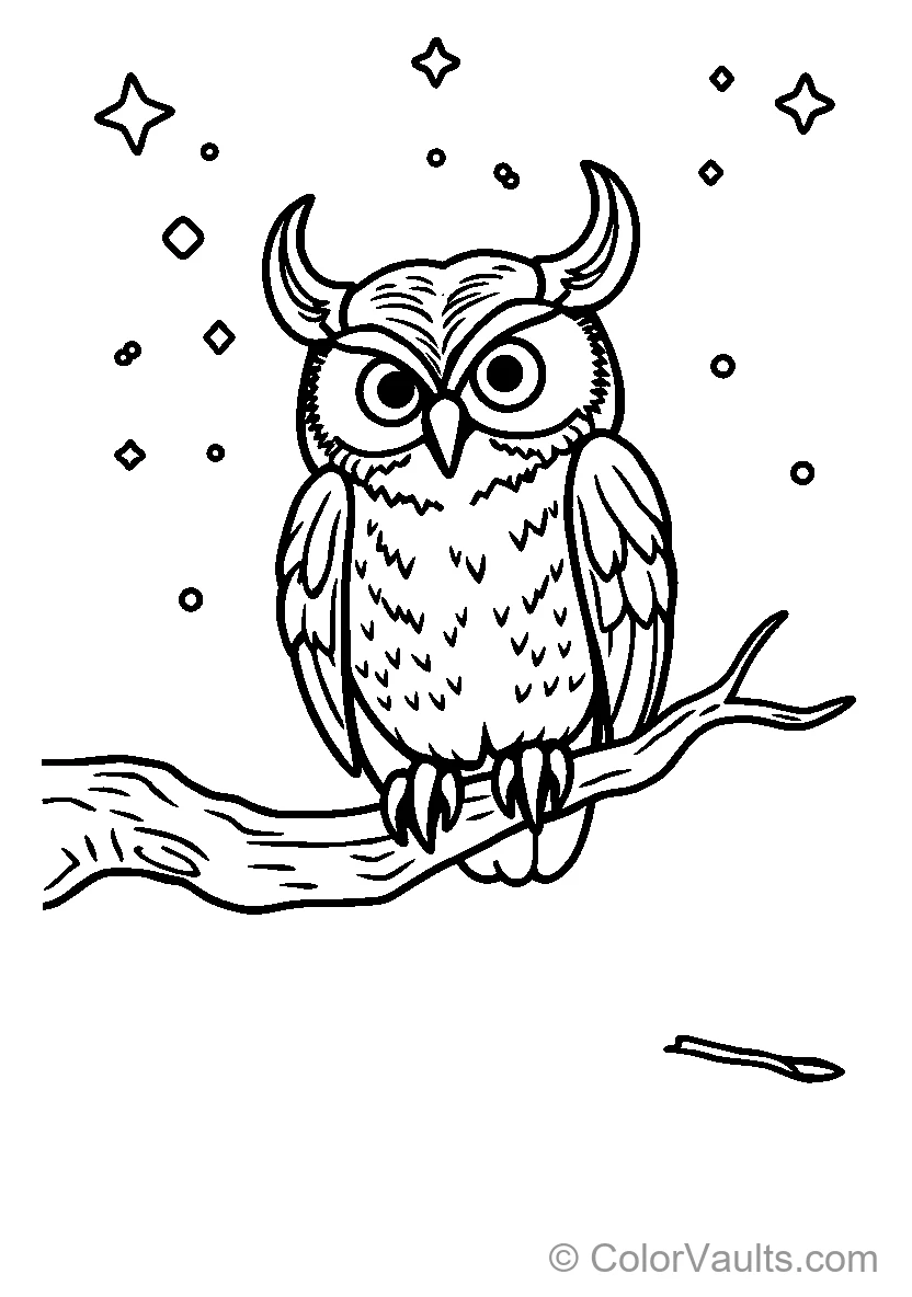 Horned Owl On Branch