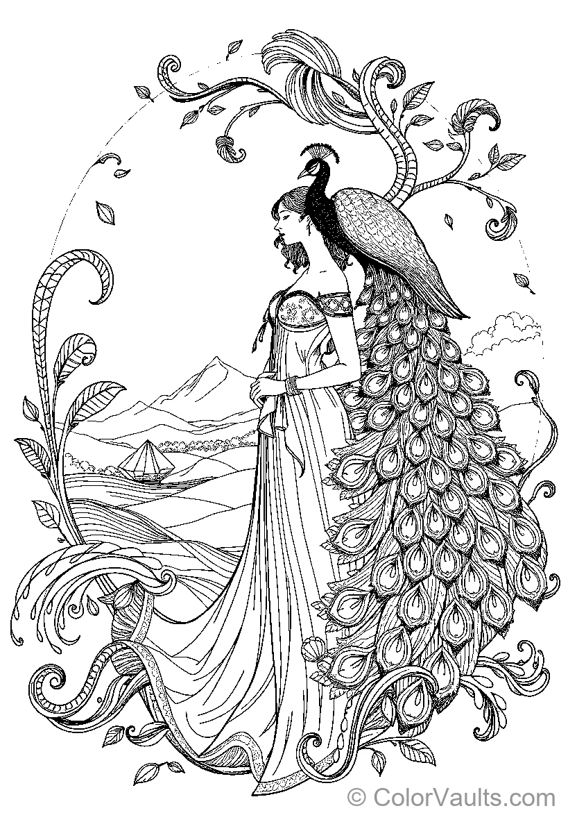 Ornate Dress Woman With Peacock