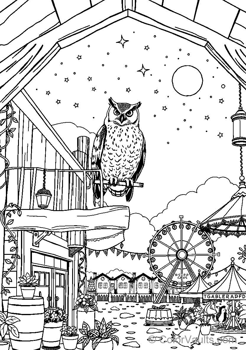 Owl Nighttime Balcony
