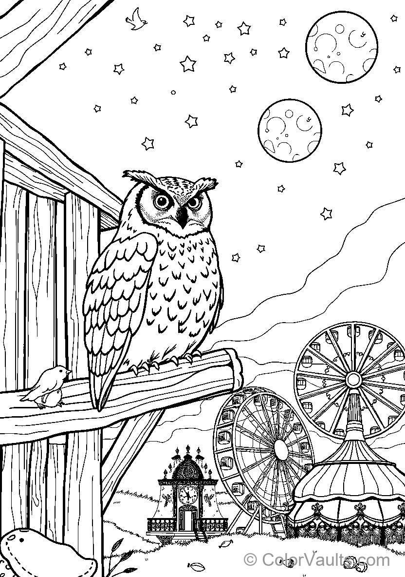 Owl At An Amusement Park