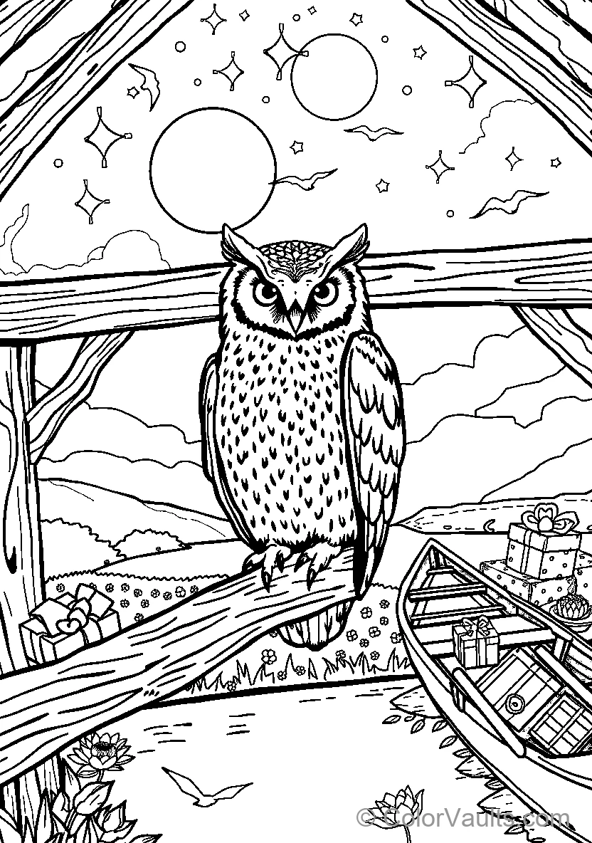 Owl Perched At Night