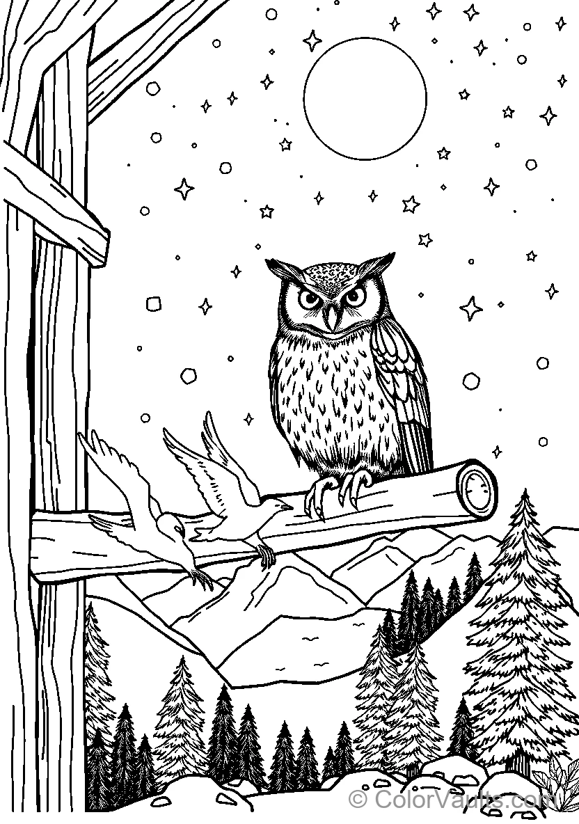 Owl Perched At Night (Scene 3)
