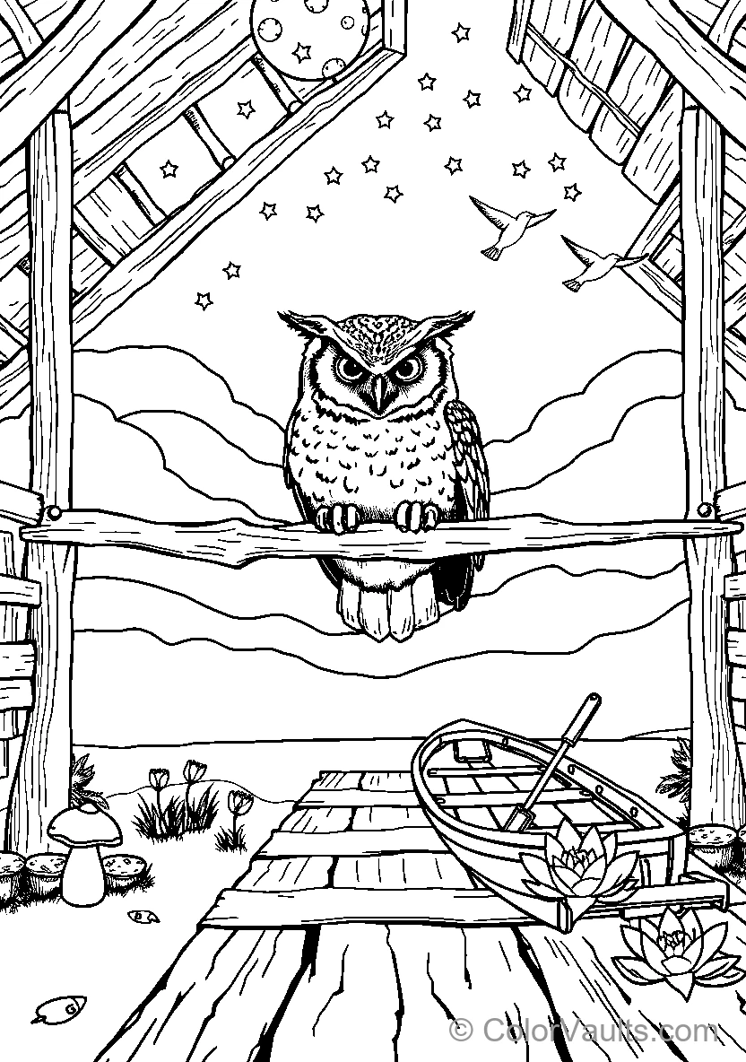 Owl Perched At Night (Scene 5)