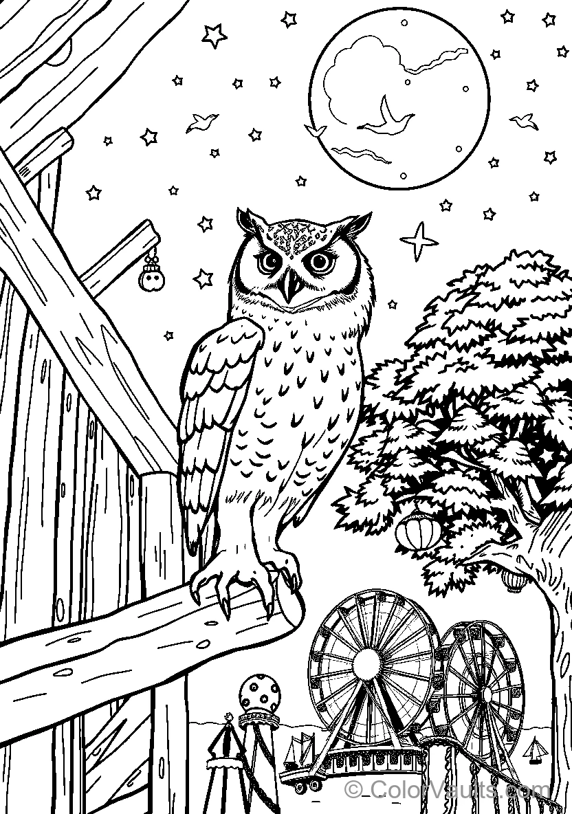 Owl Perched At Night (Scene 7)