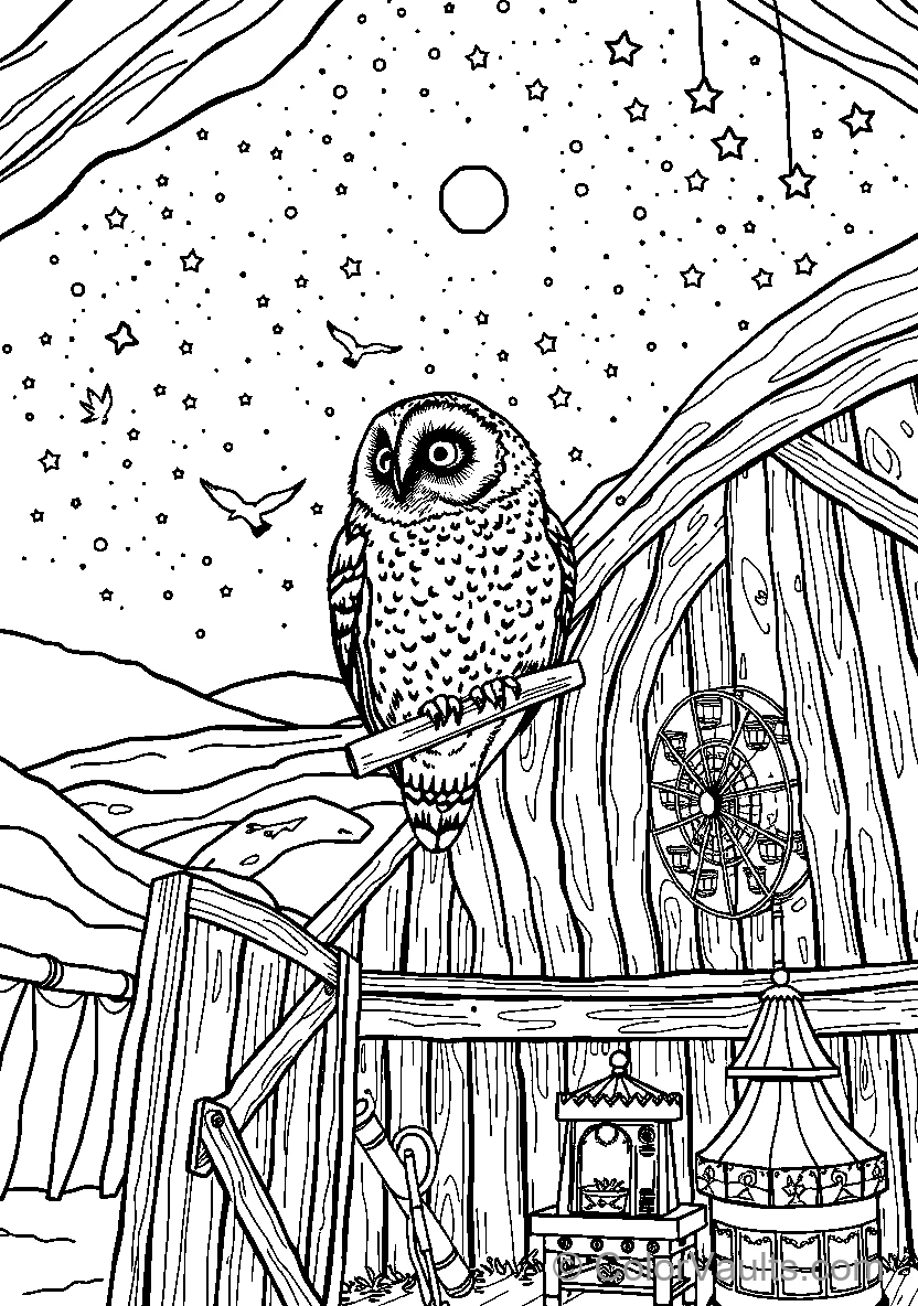 Owl Perched At Night (Scene 9)