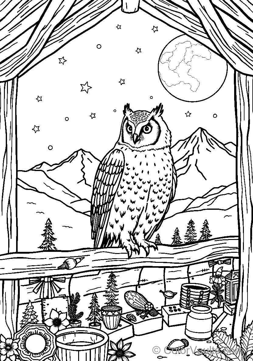 Owl Perched At Night (Scene 11)