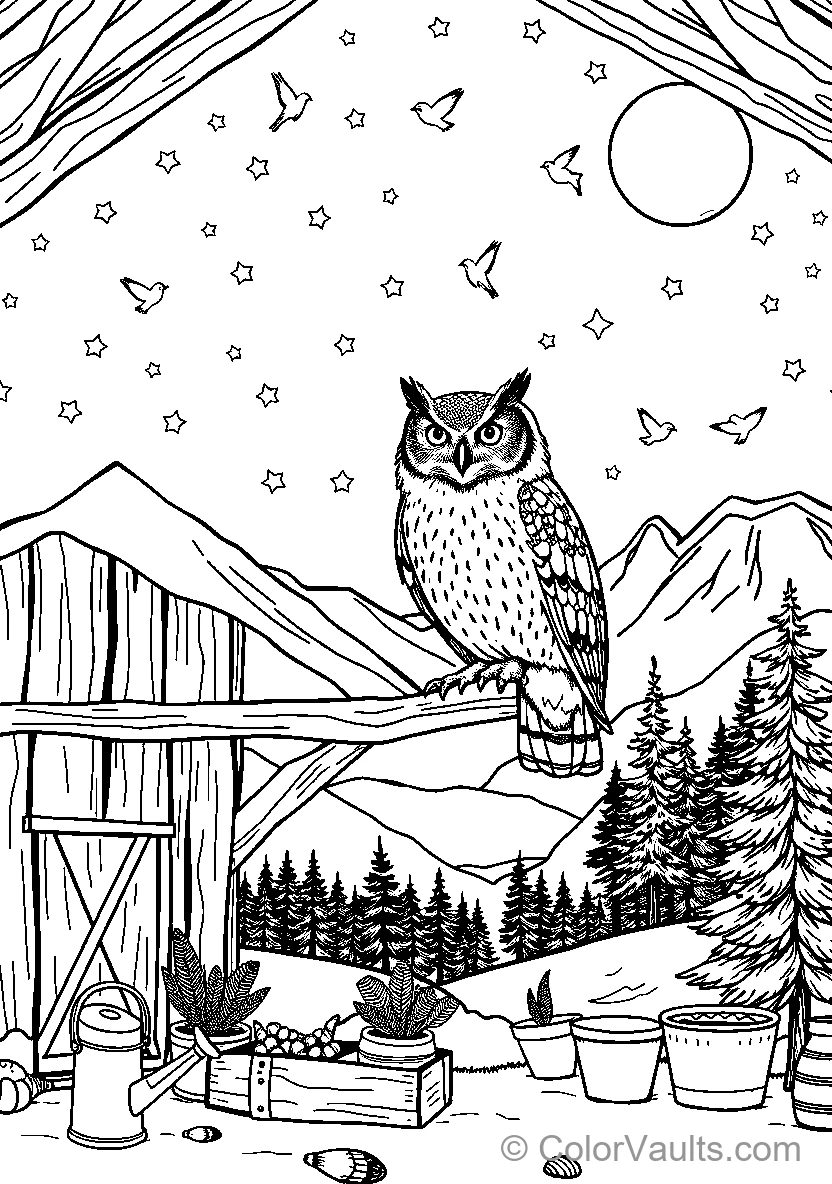 Owl Perched At Night (Scene 13)