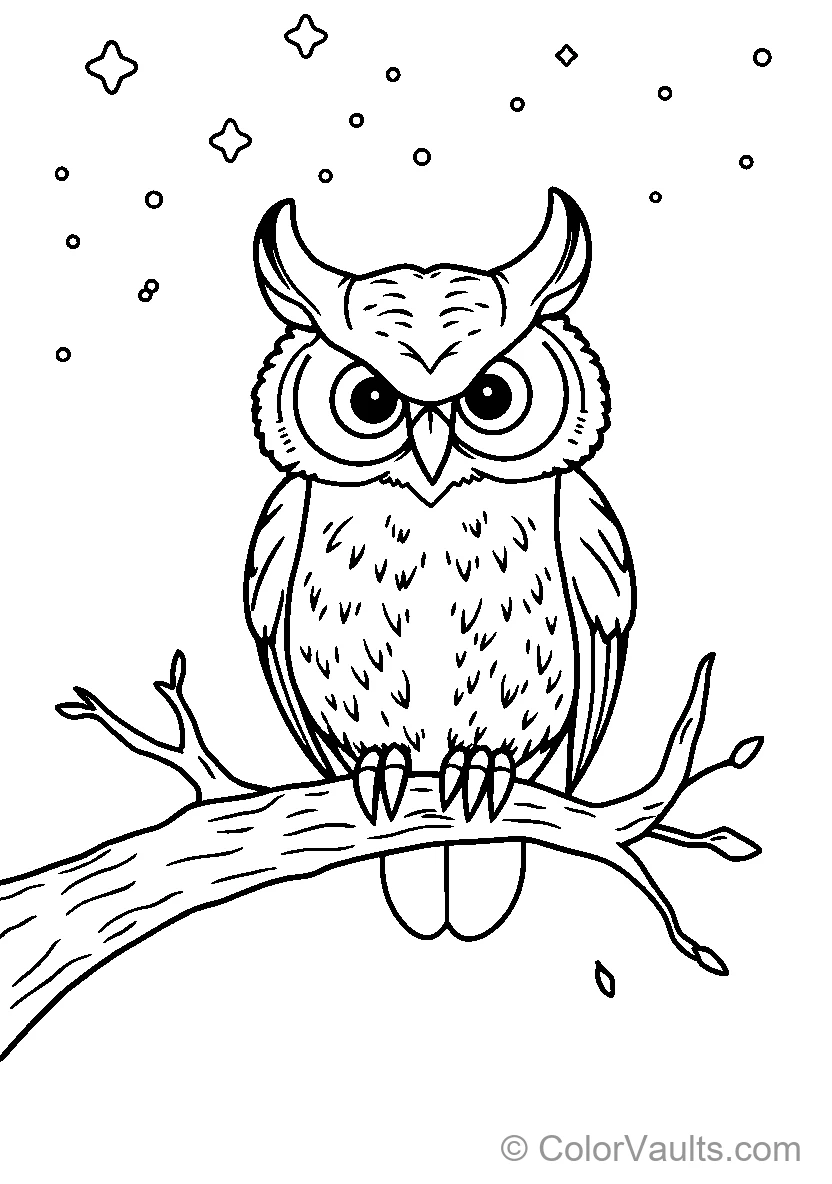 Owl Perched On Tree Branch