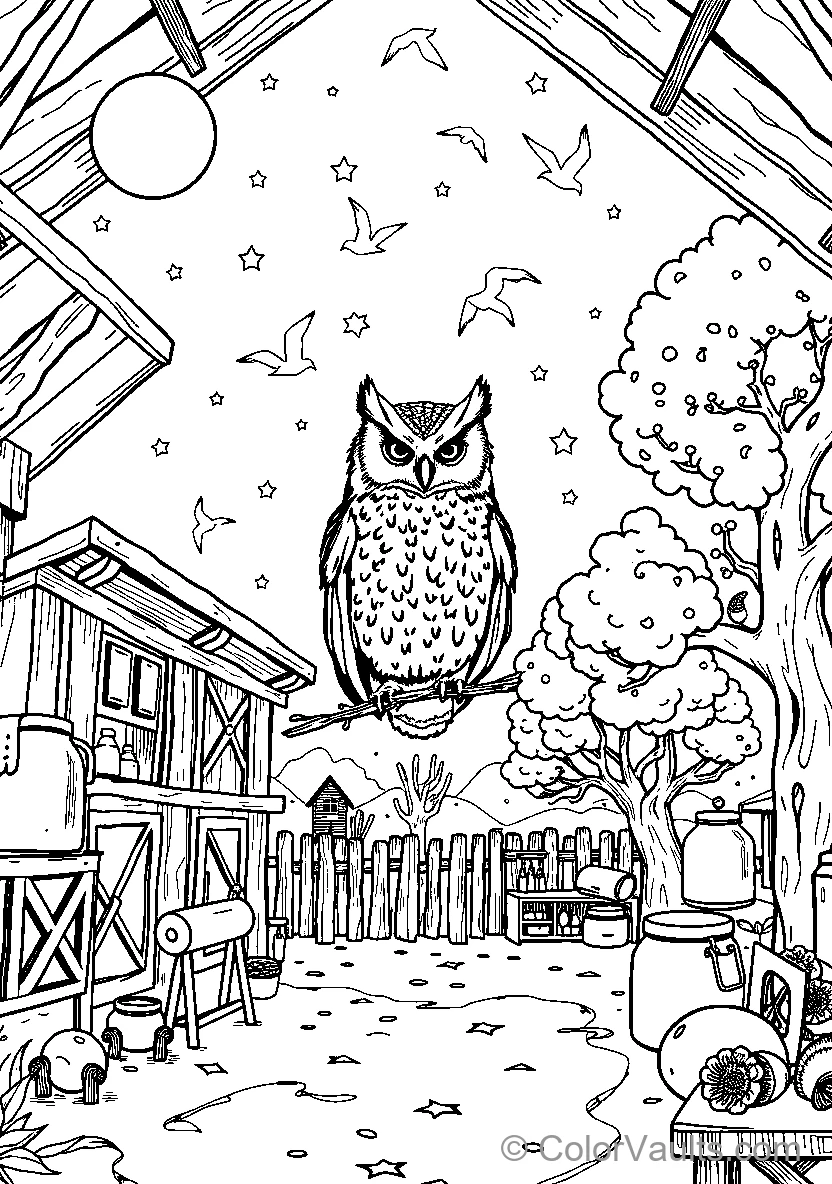Owl Perched Outdoors At Night