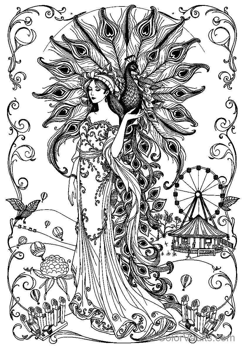 Peacock Feathered Woman At Carnival