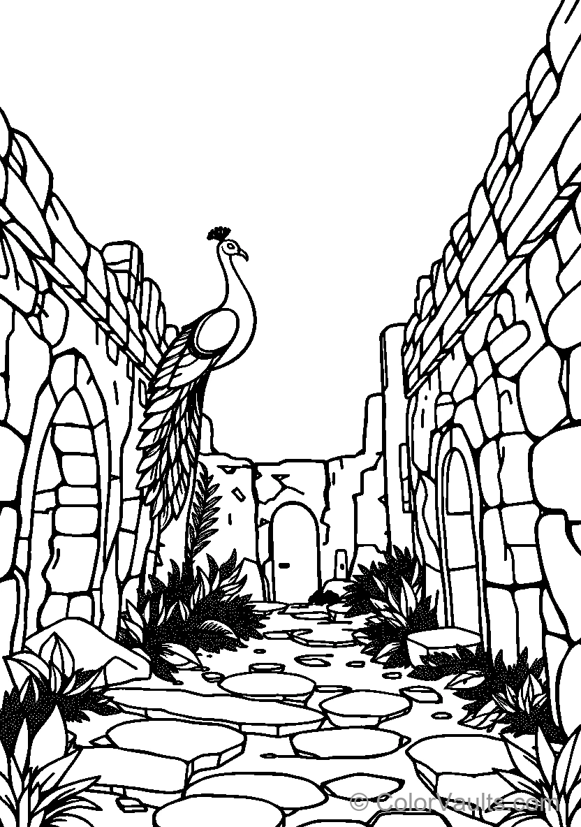 Peacock In Ancient Ruins