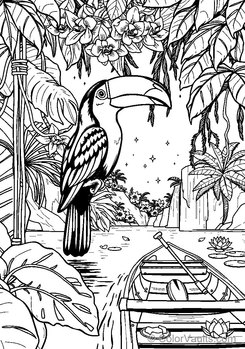 Toucan Perched Among Tropical Foliage