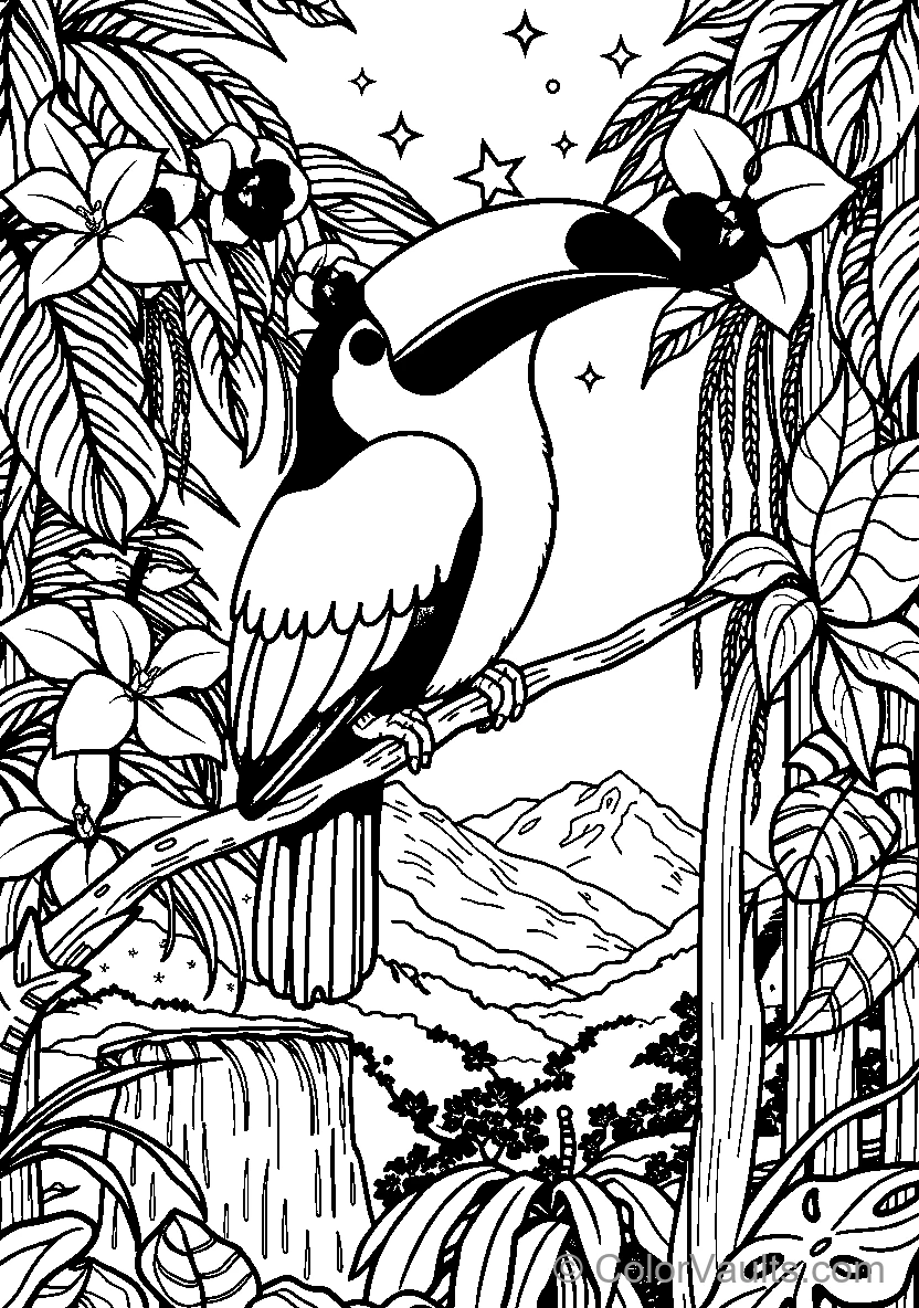 Toucan Perched Among Tropical Foliage (Scene 3)