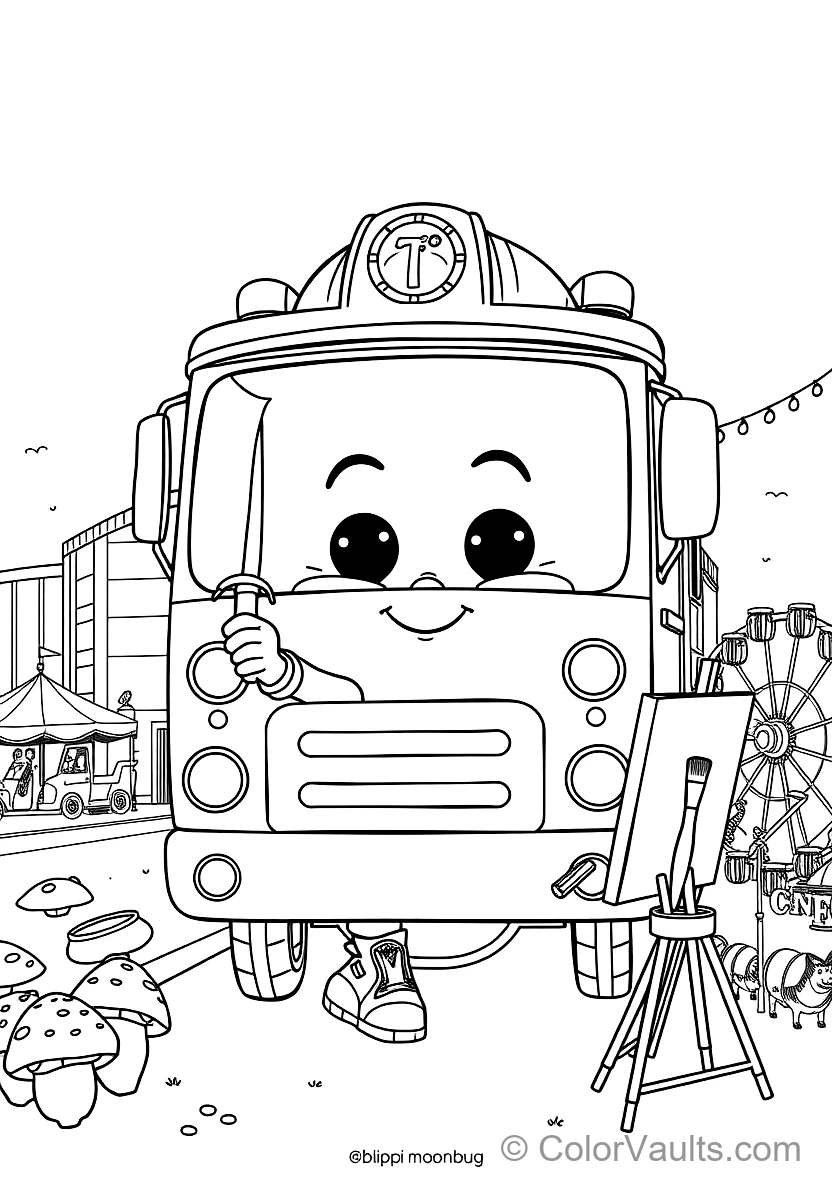 Blippi Exploring a Shiny Fire Truck Holding a Fire (Scene 8)