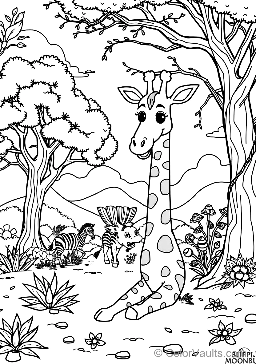 Blippi Feeding a Friendly Tall Giraffe mit Acacia (Scene 11)