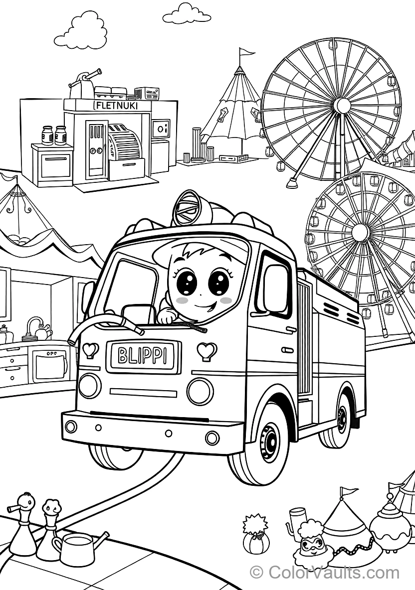 Blippi Exploring a Shiny Fire Truck Holding a Fire (Scene 14)