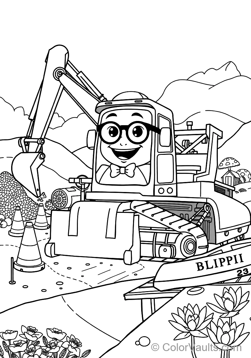 Blippi in Bowtie and Glasses Operating a Giant (Scene 10)