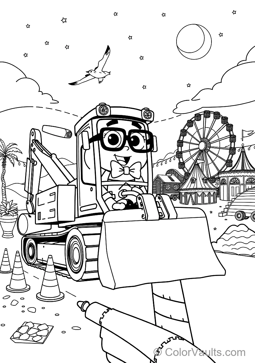Blippi in Bowtie and Glasses Operating a Giant (Scene 16)