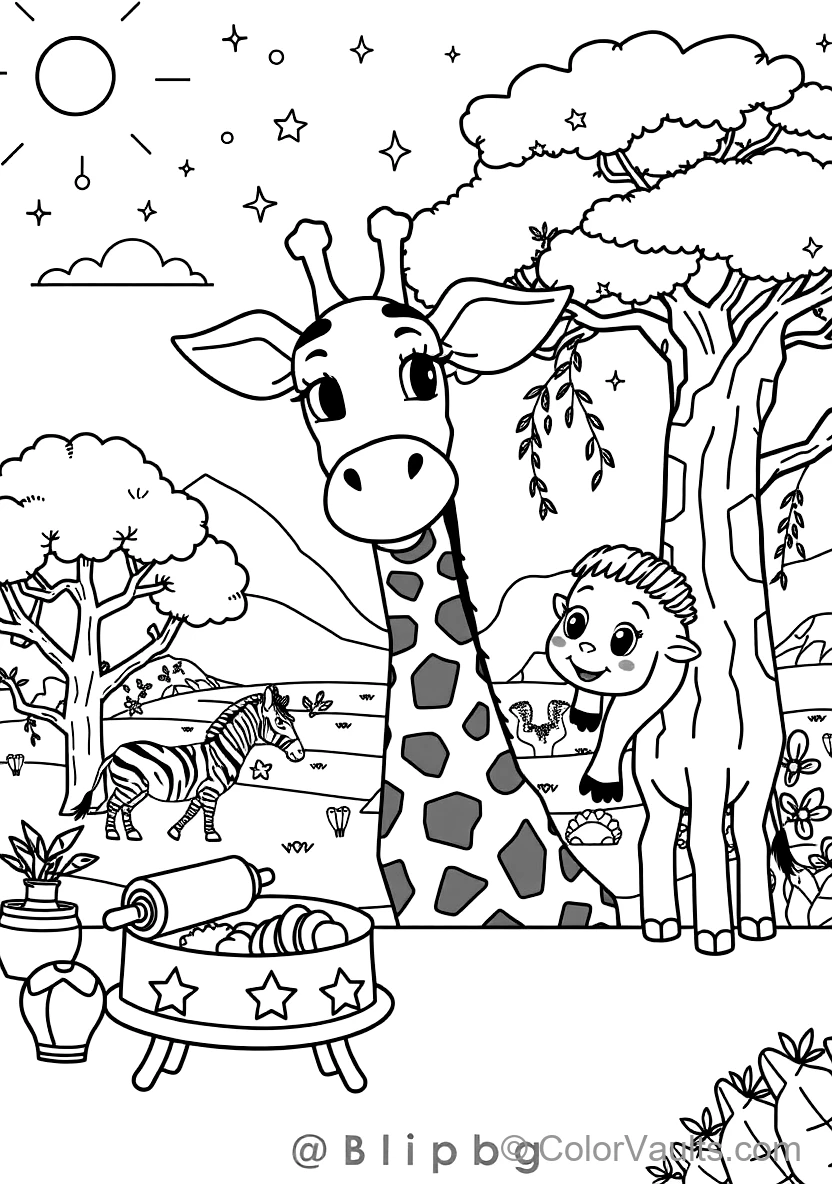 Blippi Feeding a Friendly Tall Giraffe with Acacia (Scene 20)