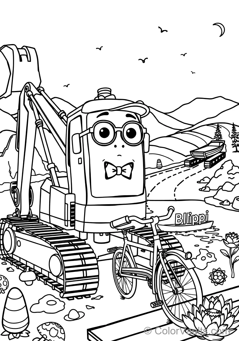 Blippi in Bowtie and Glasses Operating a Giant (Scene 23)