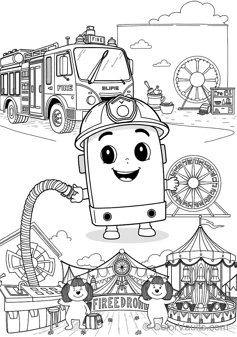 Blippi Exploring a Shiny Fire Truck Holding a Fire (Scene 24)