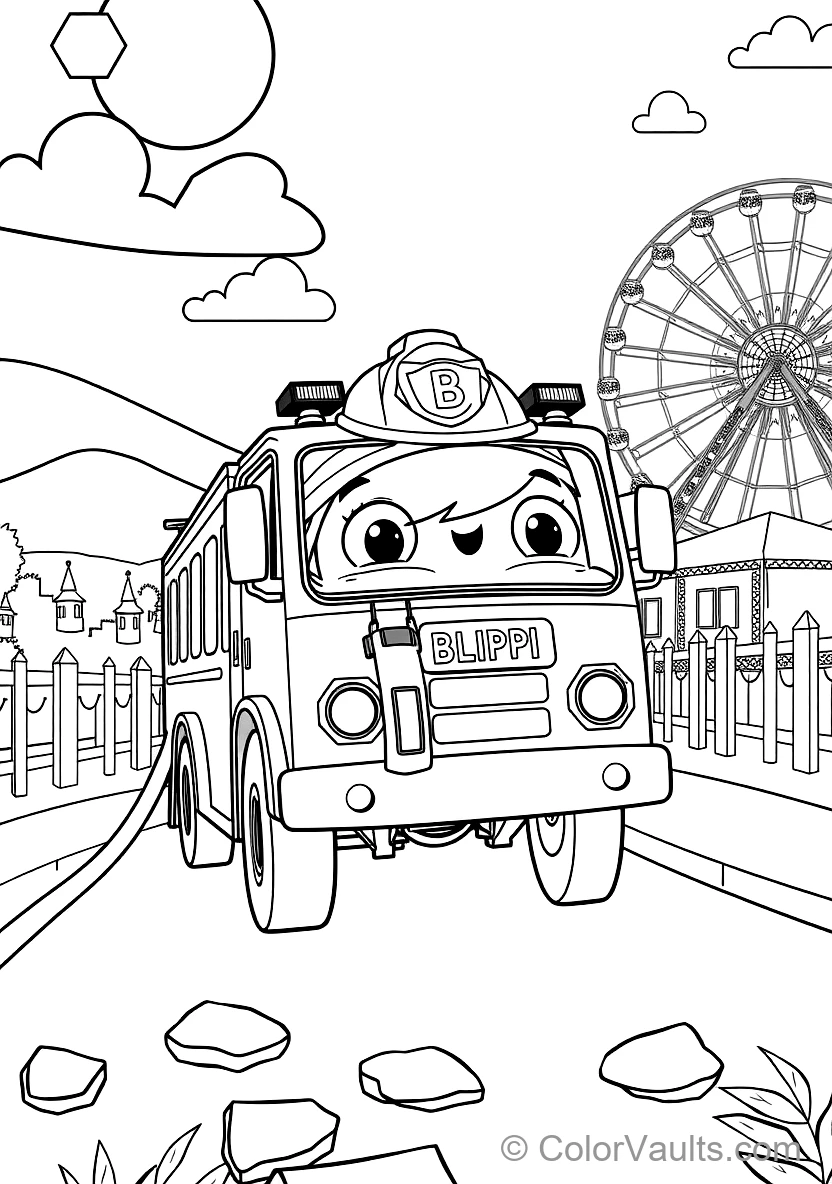 Blippi Exploring a Shiny Fire Truck Holding a Fire (Scene 26)