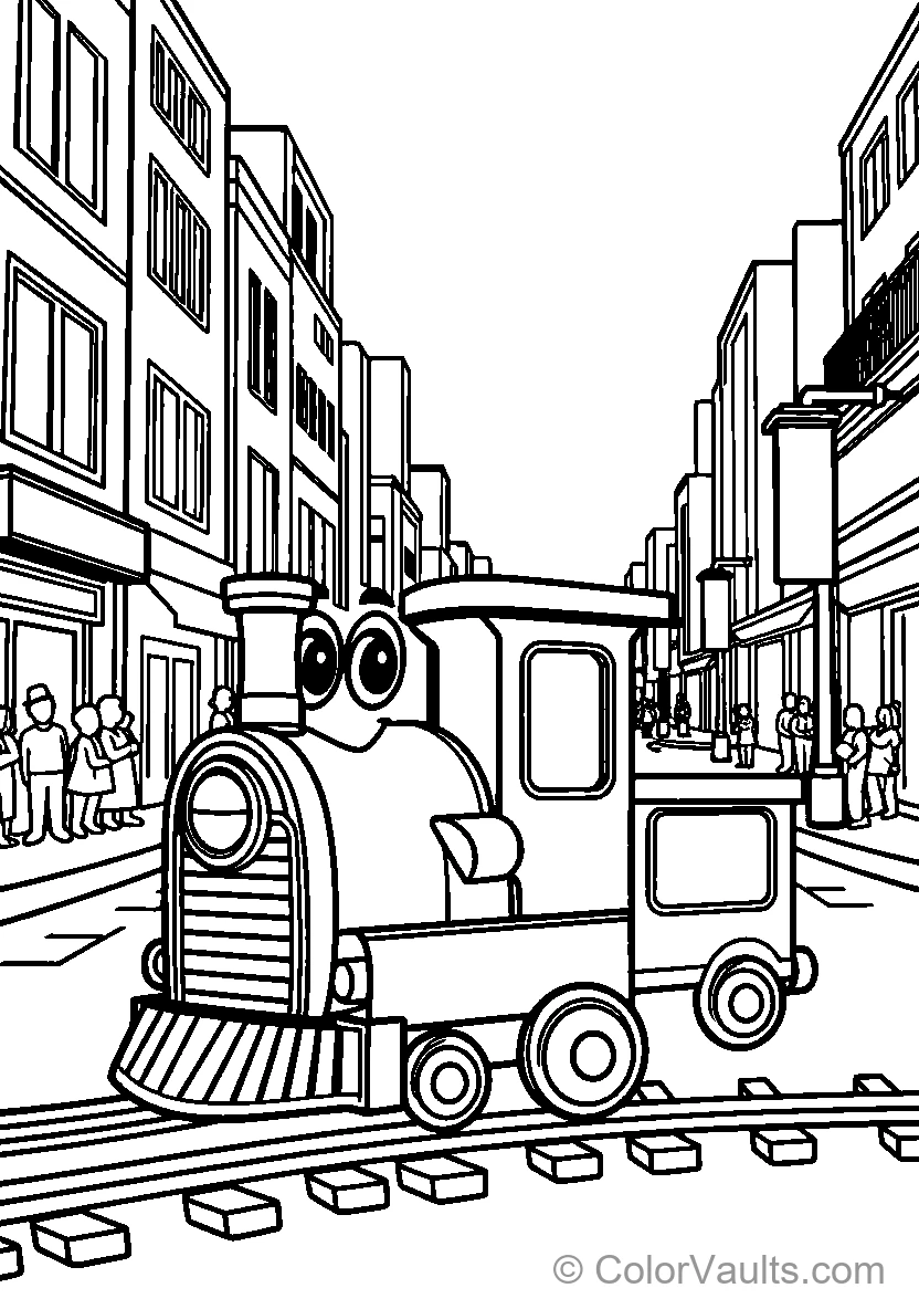 Cartoon Train In Urban Setting