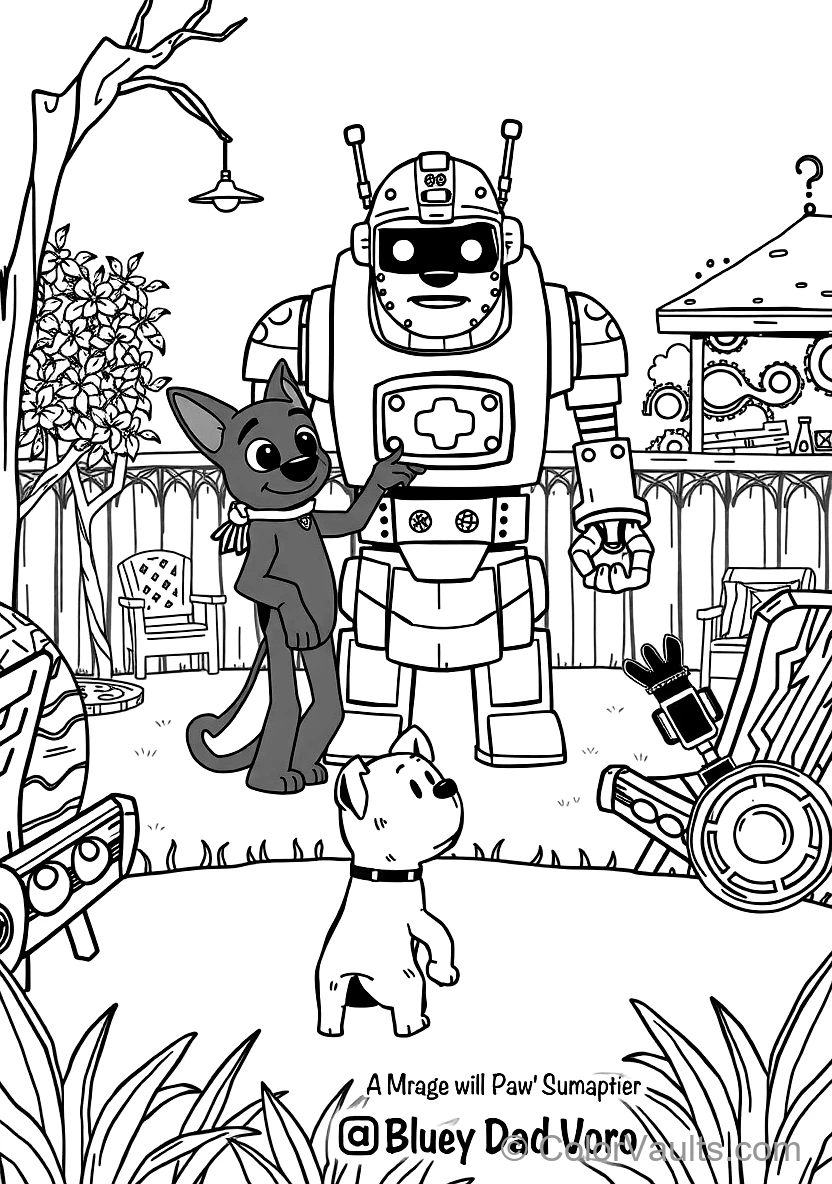 Bandit (dad) Pretending to Be a Giant Robotic Statue