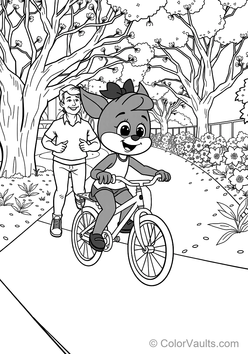 Bluey Riding Her Bicycle with Training Wheels Down