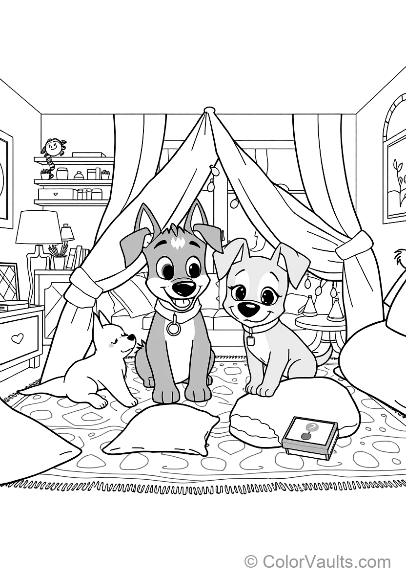 Bluey and Bingo Building an Elaborate Indoor Fort (Scene 3)