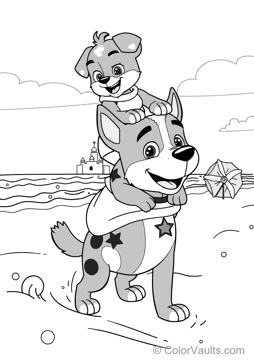 Bandit Carrying Bluey and Bingo on His Shoulders for a (Scene 2)