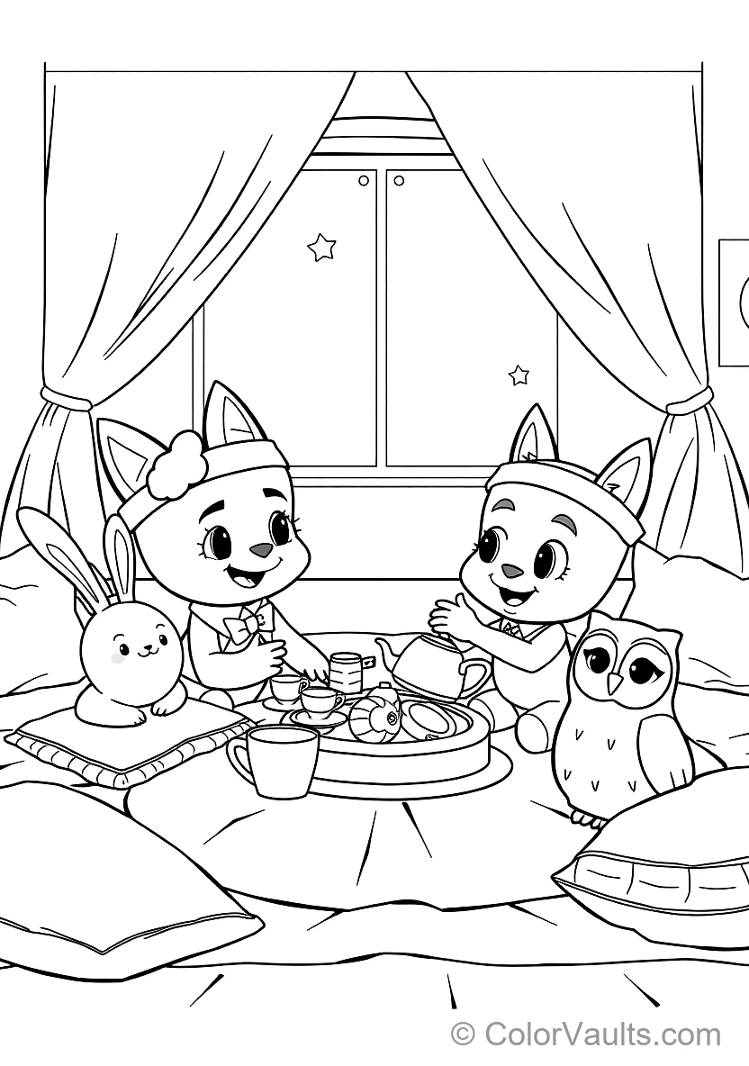Bluey und Bingo Having a Pretend Tea Party mit Floppy (Scene 2)