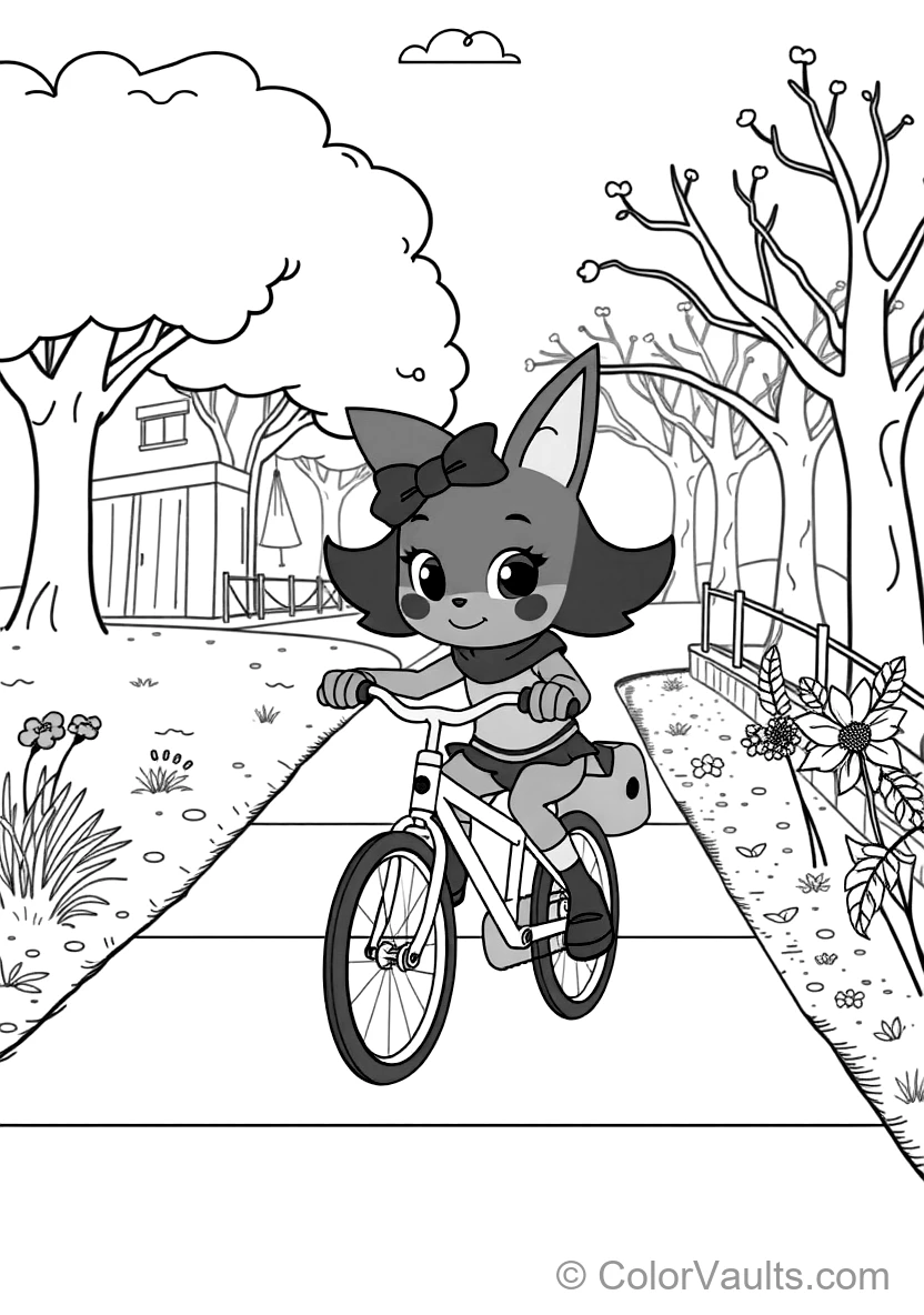 Bluey Riding Her Bicycle mit Training Wheels Down (Scene 3)