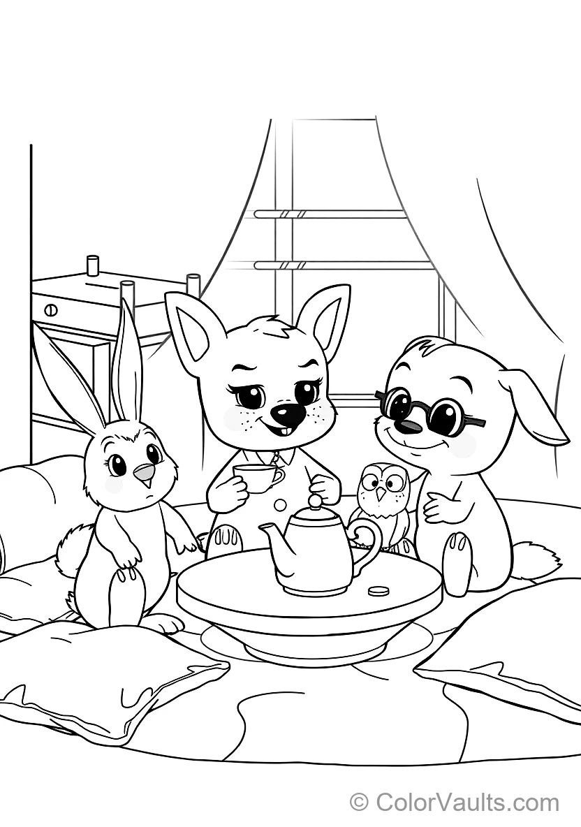 Bluey und Bingo Having a Pretend Tea Party mit Floppy (Scene 3)