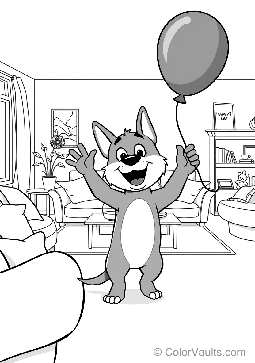 Bingo Playing Keepy-uppy mit a Red Balloon Gently (Scene 5)