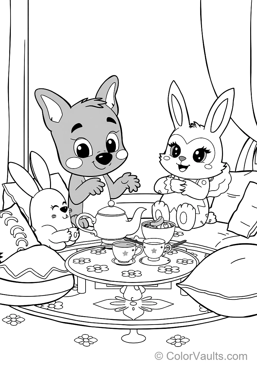 Bluey und Bingo Having a Pretend Tea Party mit Floppy (Scene 6)